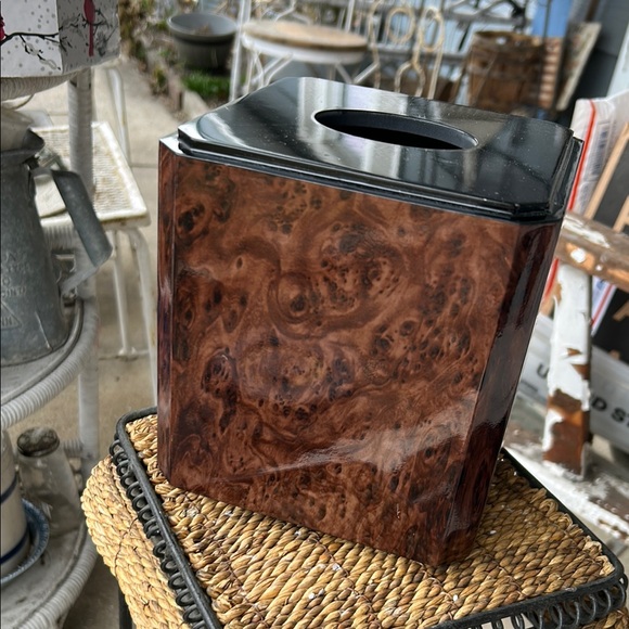 Vintage Burled Walnut Inlay Tissue Box
